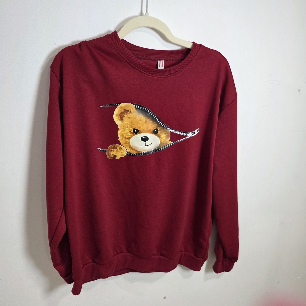 Women's Red Crew Neck with Bear Design